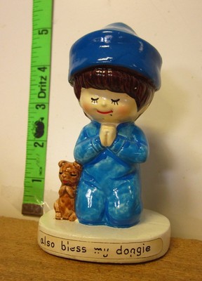 GOOD GRIEF praying boy Christian statue 1970s rare figure  Bless my Doggie  OG