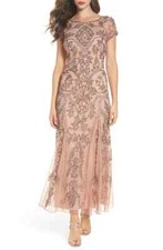 Pisarro Nights Embellished Mesh Gown SZ 8 Blush