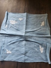 Vtg Hand Embroidered Hankie Lady's Handkerchief Blue  White Floral About 11"