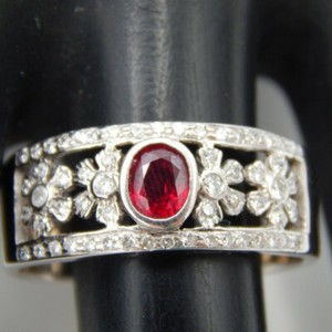 Authentic 1.20Ct Oval Cut Red Diamond Band Engagement Ring 14K White Gold Plated Simulated