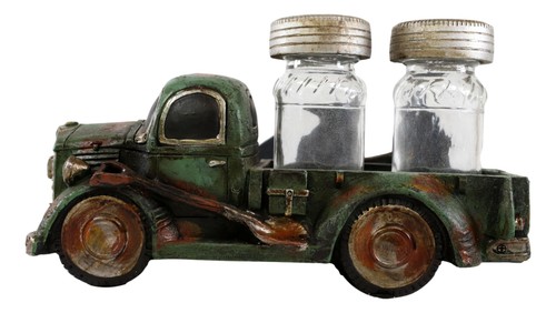 Old Fashioned Vintage Green Pickup Truck Figurine Holder W/ Salt Pepper Shakers - Bild 2 von 10