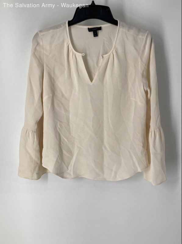 J.Crew Womens Beige Silk Long Sleeve Split Neck Classic Blouse Top Size 4