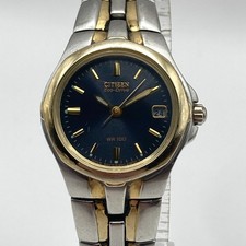 Citizen Eco-Drive Women's Watch 24mm Silver Gold Tone Navy Dial E011-K15711 6.5"