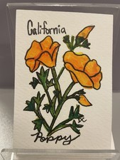 ACEO Original Hand-Drawn Art Card – California Poppy, Watercolor 