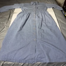 Vintage Guess Blue White Gingham Denim Long Sleeve Grunge Maxi Dress Size M