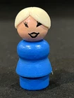 Vintage Original Fisher Price Little People Blue Wooden Base White Hair in a Bun