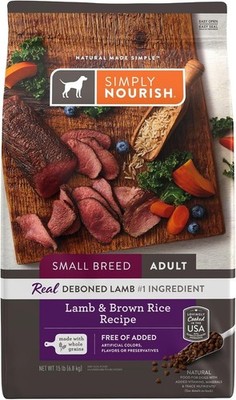 SIMPLY NOURISH Small Breed Adult Lamb & Brown Rice Dry Dog Food   Size 15 lb