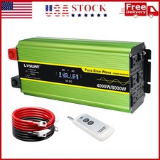 4000W 8000W Pure Sine Wave Power Inverter 12V to 110V W/ 4AC 4USB Remote Control