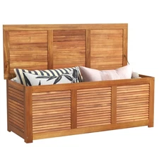 Deck Box Acacia Wood, 46 Gallon Backyard Storage Bin Container for Patio Furn...