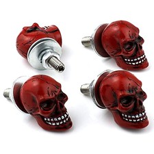 4 Pack Skull License Plate Screws Car Truck Motorcycle Red