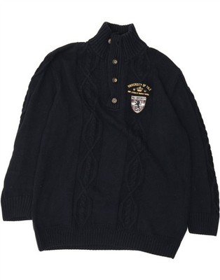 BASEFIELD Mens Yale University Button Neck Jumper Sweater 2XL Navy Blue AK11