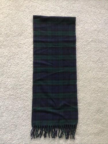 VTG LL Bean Blue Green Plaid Lambswool 11”x 57” Scarf Woven In England Fringe - Picture 6 of 8