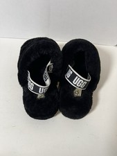 UGG Fluff Yeah Womens Slide Slippers 6 Black Sheepskin Slingback Platform