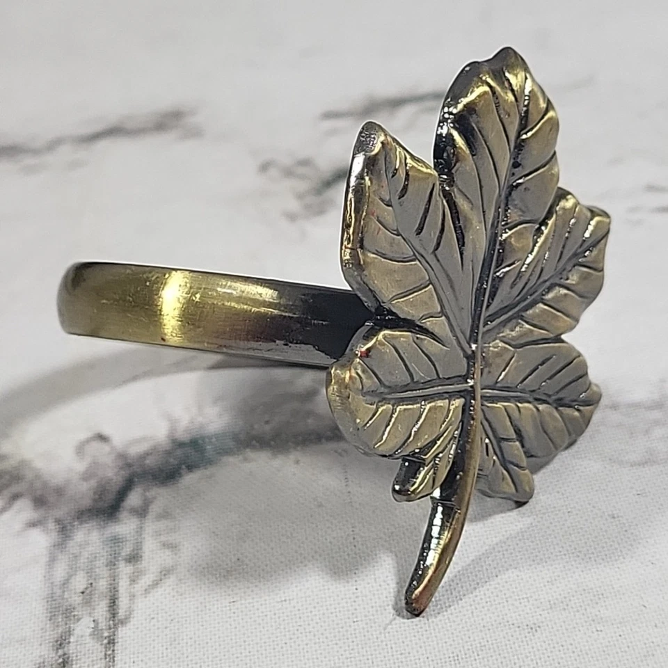 Juego de 10 servilleteros de metal con hoja de arce brillo acabado bronce antiguo vacaciones Foto 4 de 4