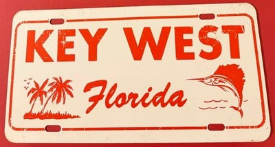 Vintage Key West Florida Booster License Plate Marlin Palm Trees Island Life
