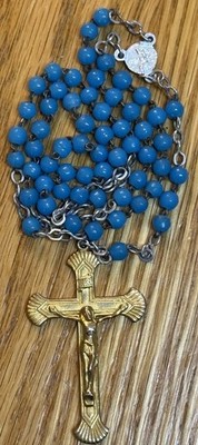 Vintage Marian Rosary Beads - Marian Blue Beaded Rosary - Women s Rosary Beads