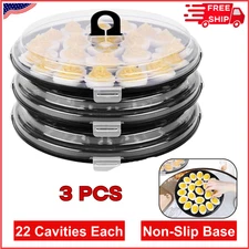 3PCS Deviled Egg Platter W/ Lid, Black Plastic Carrier, 66 Slots - Easy To Clean