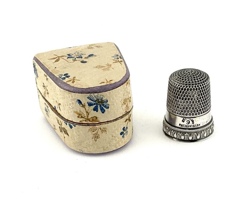 Antique Sterling Silver Sewing Thimble & Paper Holder Case