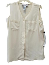 NwT VTG Pacific Silk  Studio Women 100 Silk Sleeveless Blouse Ivory Sz M Retro