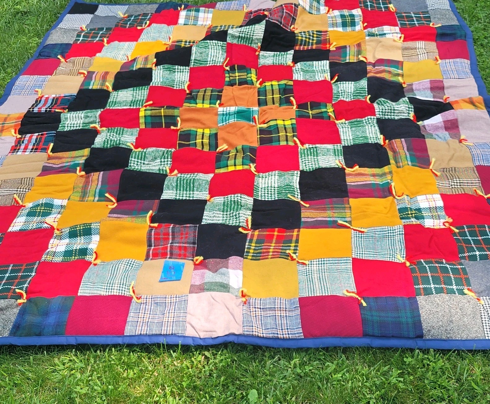Vintage 60” X 74" Hand Made Patchwork Tied Quilt Multicolor Blanket