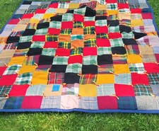 Vintage 60  X 74" Hand Made Patchwork Tied Quilt Multicolor Blanket Throw