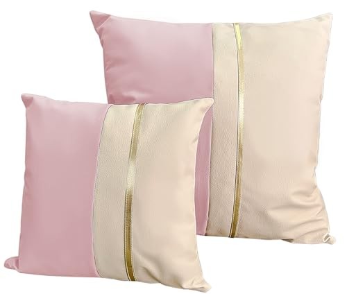 Waterproof Faux Leather Small Pillow Cover 13x13 Inches Pink Pack of 1-image