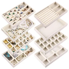 MAQUITA 8 Pcs Jewelry Tray Velvet Stackable Jewelry Organizer Trays Divided E...