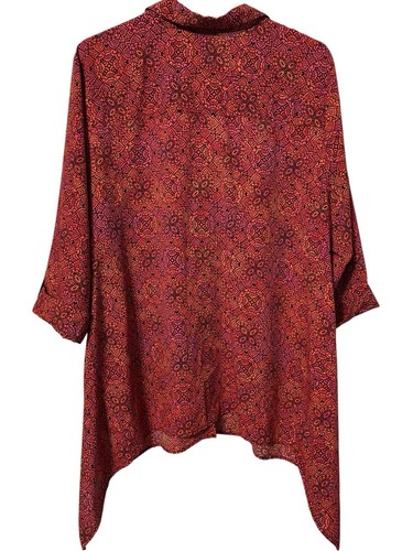 Catherines Womens 2X Red/Black Floral Button Up Tunic Top Roll Tab Sleeves 22/24 - Picture 2 of 4