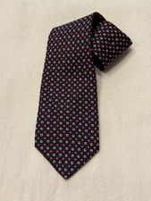 Lauren Ralph Lauren Silk Tie   Navy Blue Red  Cream Geometric Pattern