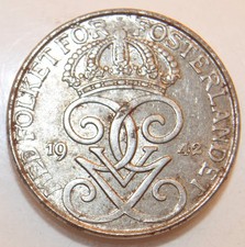 1942 Sweden 5 ore coin