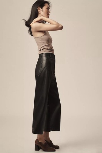 Anthropologie Maeve The Colette Wide-Leg Pants: Faux Leather Edition Black Sz 24 - Picture 2 of 12
