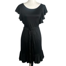 Ann Taylor Black Ruffle Sleeve Front Tie Boho Career Event Classic Mini Dress