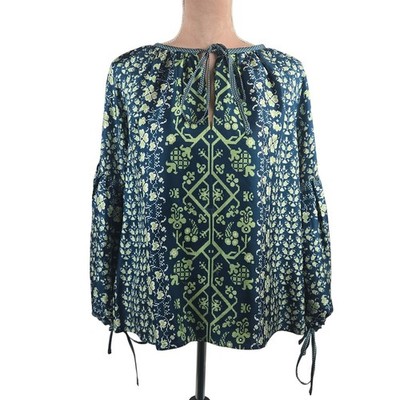 D'Ascoli Toscana Silk Top Mint/Navy Size Medium