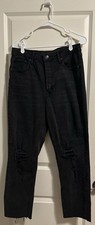 Women's Black Super High-Rise Straight Distressed Jeans, Wild Fable, Size 12
