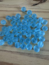 50 AQUA SEA BLUE Frosted Sea Glass Round Beads 6mm Matte - DIY JEWELRY MAKING