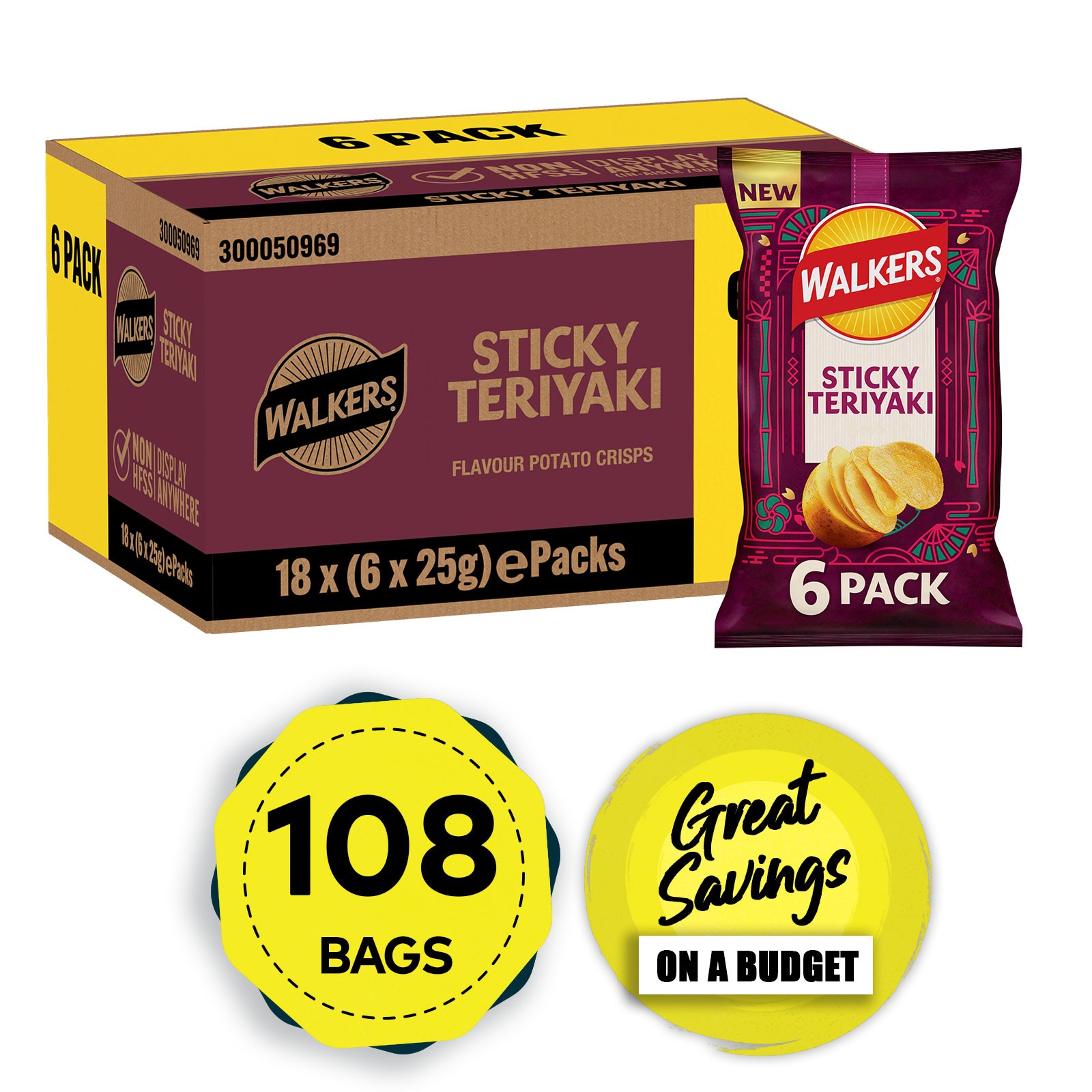 Walkers Crisps Sticky Teriyaki Flavour Sharing Multipack 108 x 25g