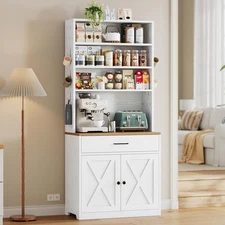 Bakers Rack Microwave Stand with Storage and Pegboard, 71" Farmhouse Coffee B...