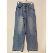 Womens High Waisted Wide Leg Jeans Light Wash Blue Denim XS Oversized