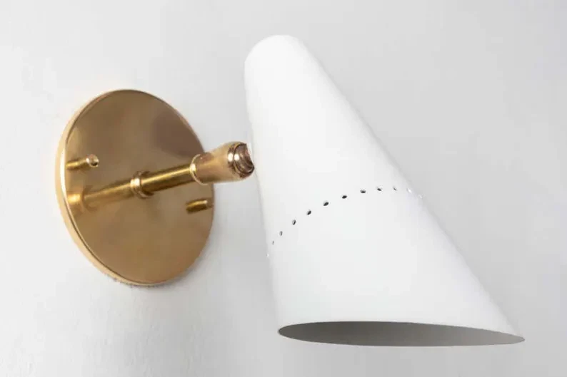 Aplique de pared de latón Mid-Century: lámpara italiana blanca mate regalo de Navidad Foto 3 de 4