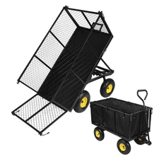 Oversized Steel Dump Garden Carts on Wheels, Heavy Duty Pullable Utility Garden