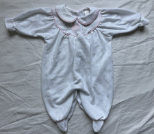 Vintage Baby Dior Girls Footed Floral Embroidered Knit Footed Romper