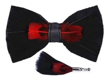 Men's Boys Handmade Feather Pre-tied Bow tie and Brooch Sets for Men Formal P...