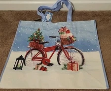 TJ MAXX Beautiful Christmas Bicycle & Presents Large Reusable Shopping Tote Bag