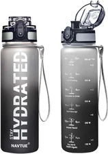 Water Bottle, 16Oz Sports Water Bottles with Time Marker Wide Mouth, Motivationa