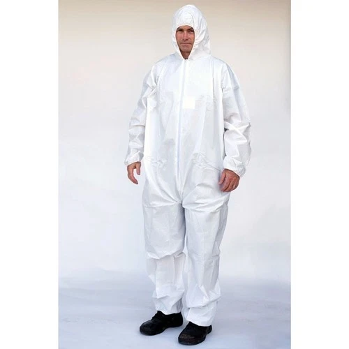 HAZMAT SUIT WHITE FULL BODY WITH HOOD ELASTIC WRISTS & ANKLES NON MEDICAL NIB - product listing photo