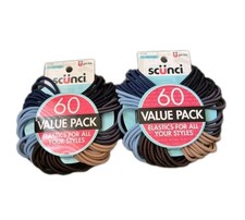 SCUNCI NO DAMAGE ELASTICS FOR ALL YOUR STYLES BLUE TAN BLACK 60ct PACK Of 2
