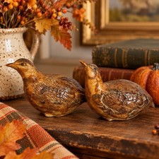 VTG Japan Ceramic Pheasant Partridge Bird Figurines Pair 5&rdquo; Fall Decor
