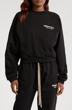 New Fear of God Essentials Crop Cotton Blend Fleece Crewneck Sweatshirt Black L