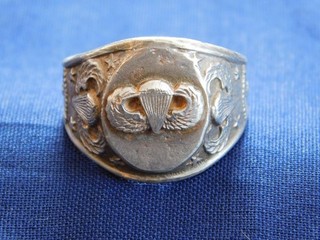 WWII US Army "Paratroops" Airborne Paratrooper Ring Sterling 11 1/2
