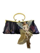 Vintage Black Mesh Fairy Themed Handbag With Gold Frame Unique Evening Bag